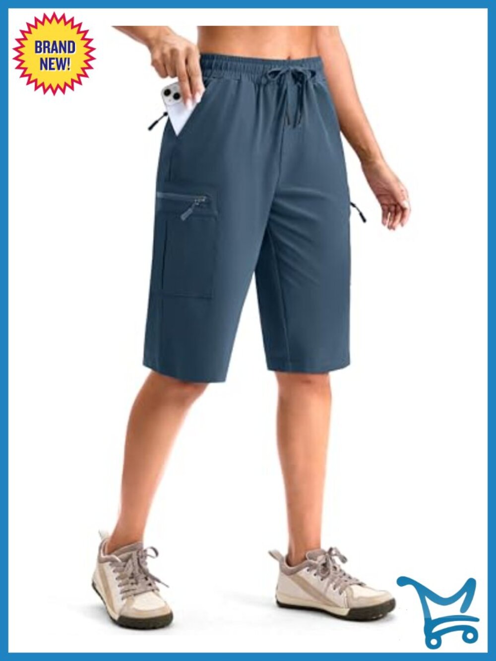 Women's Hiking Cargo Shorts Knee Length UPF 50+ Quick Dry with Zipper Pockets